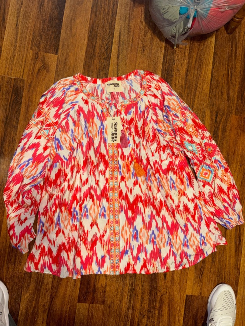 Savanna Jane Coral pink White Multicolor Boho Printed Blouse